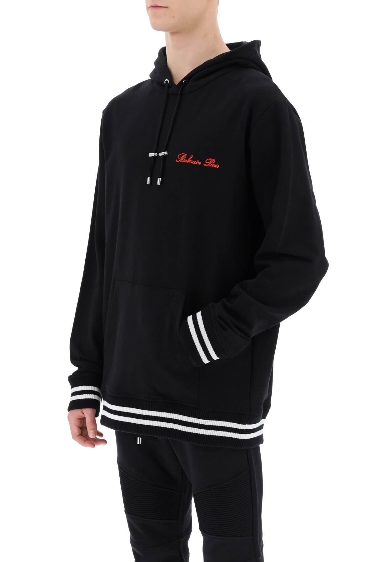 Hoodie With Logo Embroidery  - Black