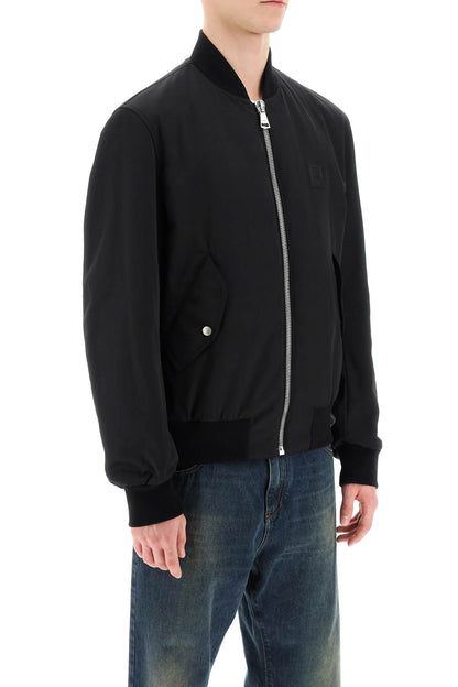 Nylon Bomber Jacket With Logo Print  - Black