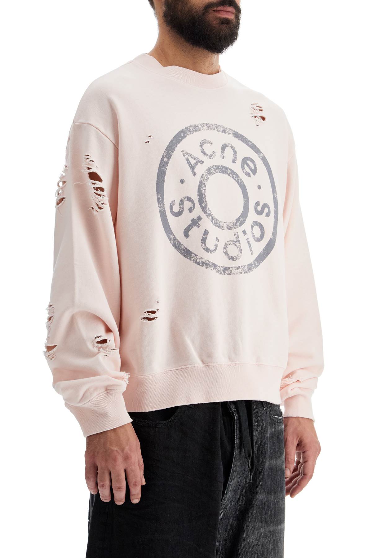 Distressed Sweatshirt With Logo Print  - Rosa