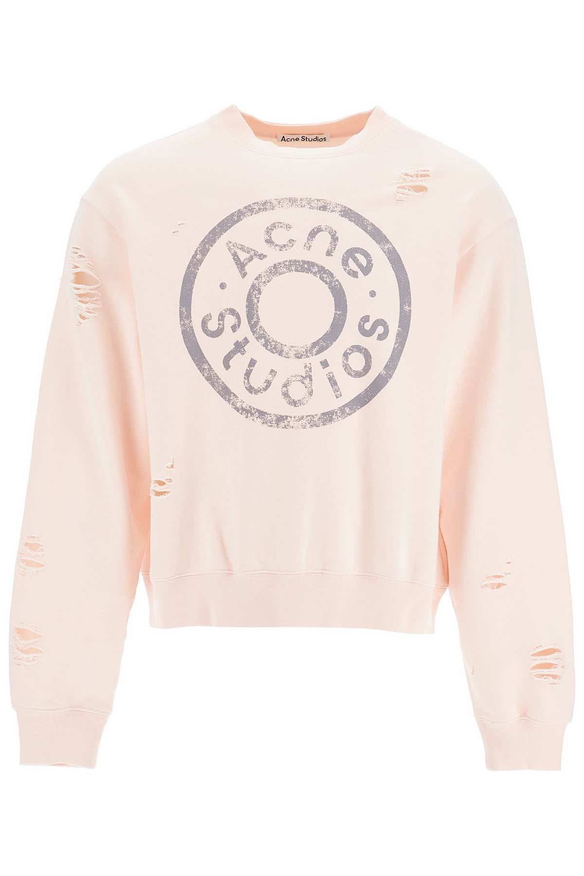 Distressed Sweatshirt With Logo Print  - Rosa