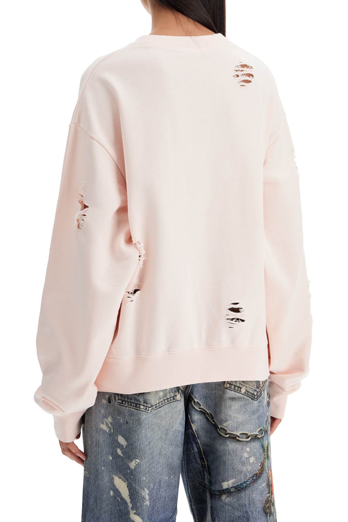 Distressed Sweatshirt With Logo Print  - Rosa