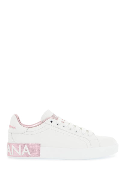 White And Pink Low-top Sneakers For Women In Calfskin  - White