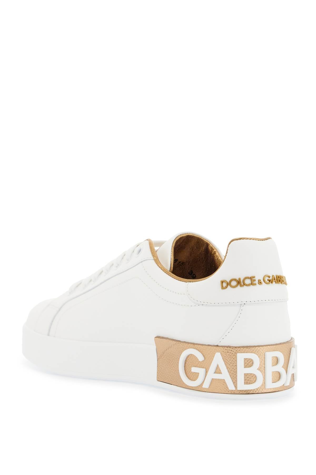 White Calfskin Low-top Sneakers With Gold Details And Velcro Closure  - White