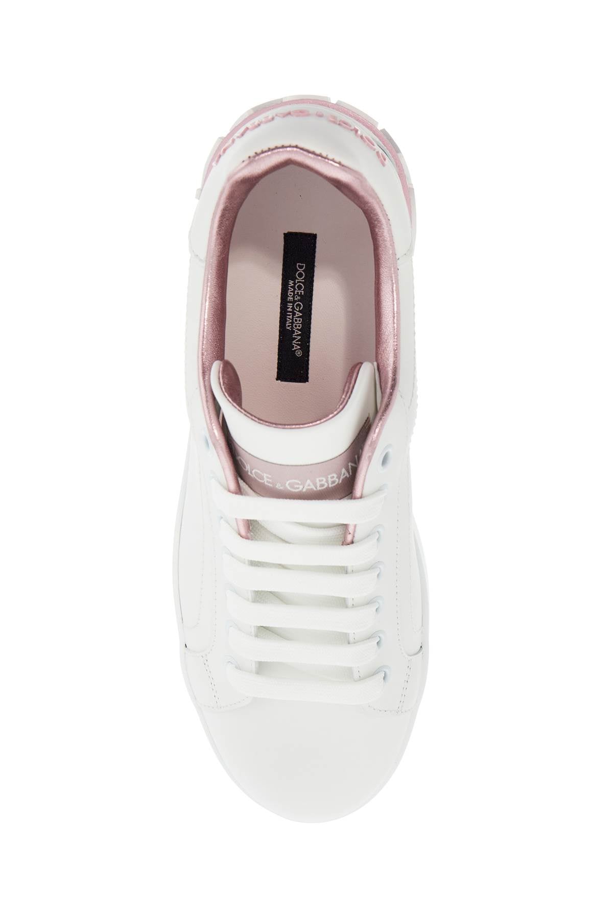 White And Pink Low-top Sneakers For Women In Calfskin  - White