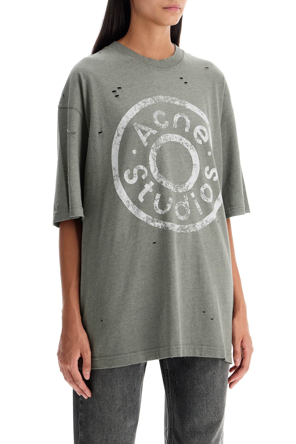 Distressed Logo Print T-shirt With  - Verde