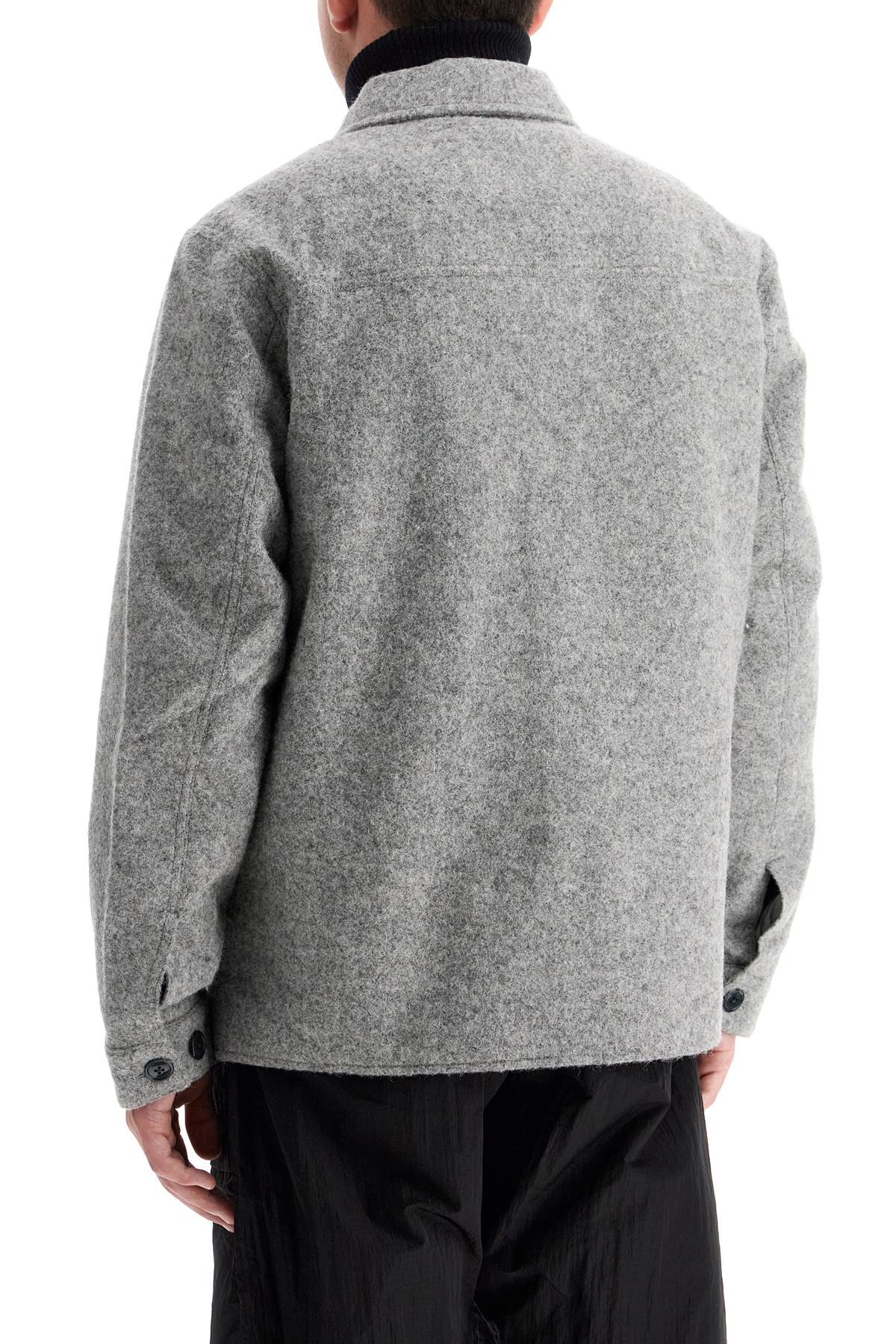 Reflective Wool Blend Shirt Jacket  - Grey