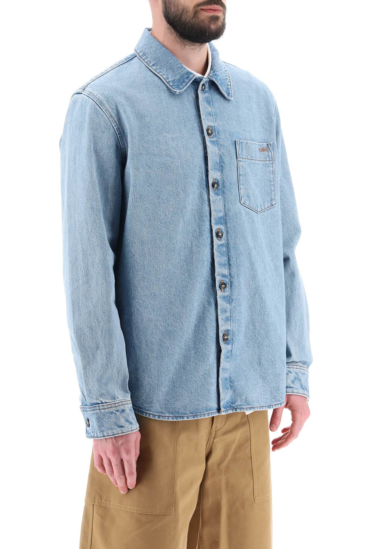 Vittorio Brodee Poitrine Denim Overshirt  - Light Blue