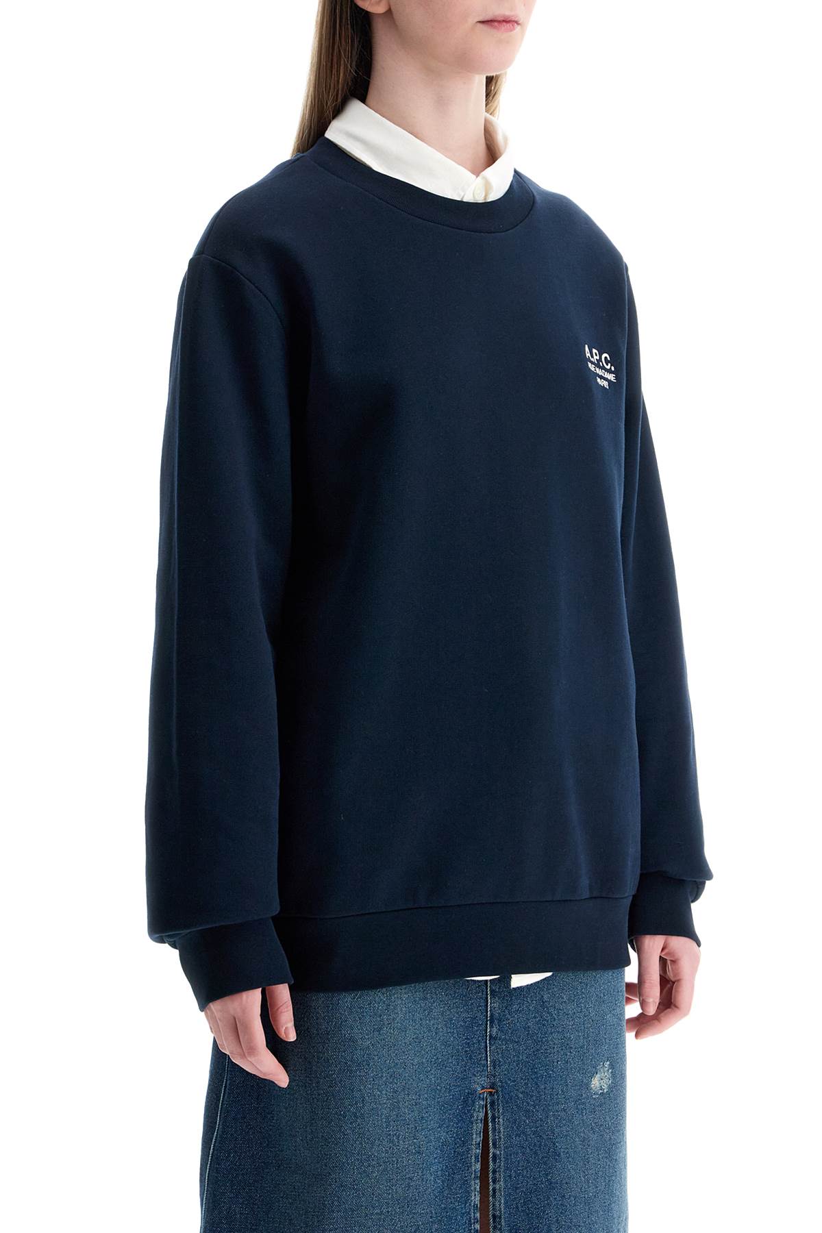 Unisex Dark Blue Organic Cotton Sweatshirt With Embroidered Logo  - Blue