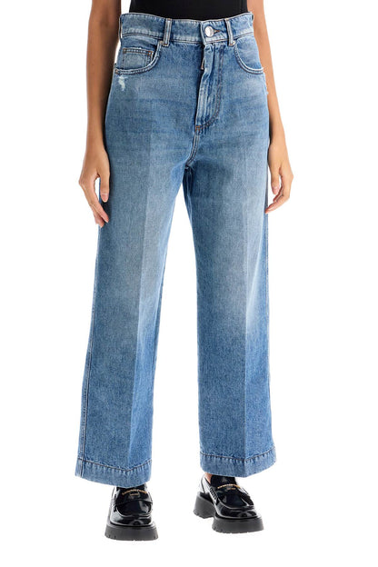 High-waisted Cropped Denim Jeans  - Blue