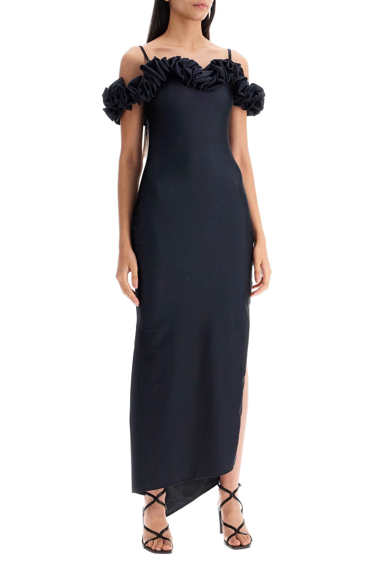 Maxi Dress With Ruffles  - Black