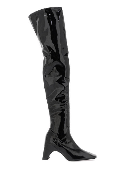 Stretch Patent Faux Leather Cuissardes Boots  - Nero