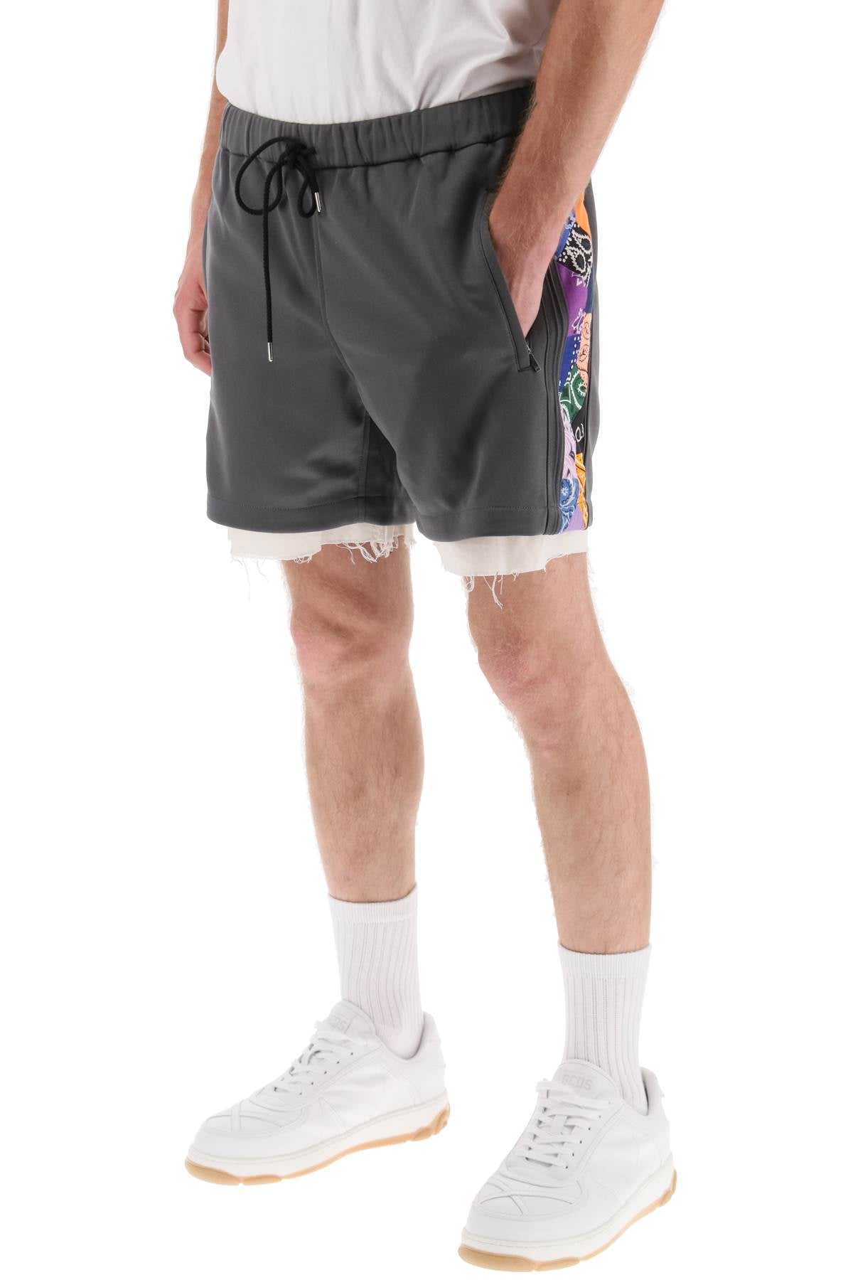 Jersey Shorts With Bandana Bands  - Grigio