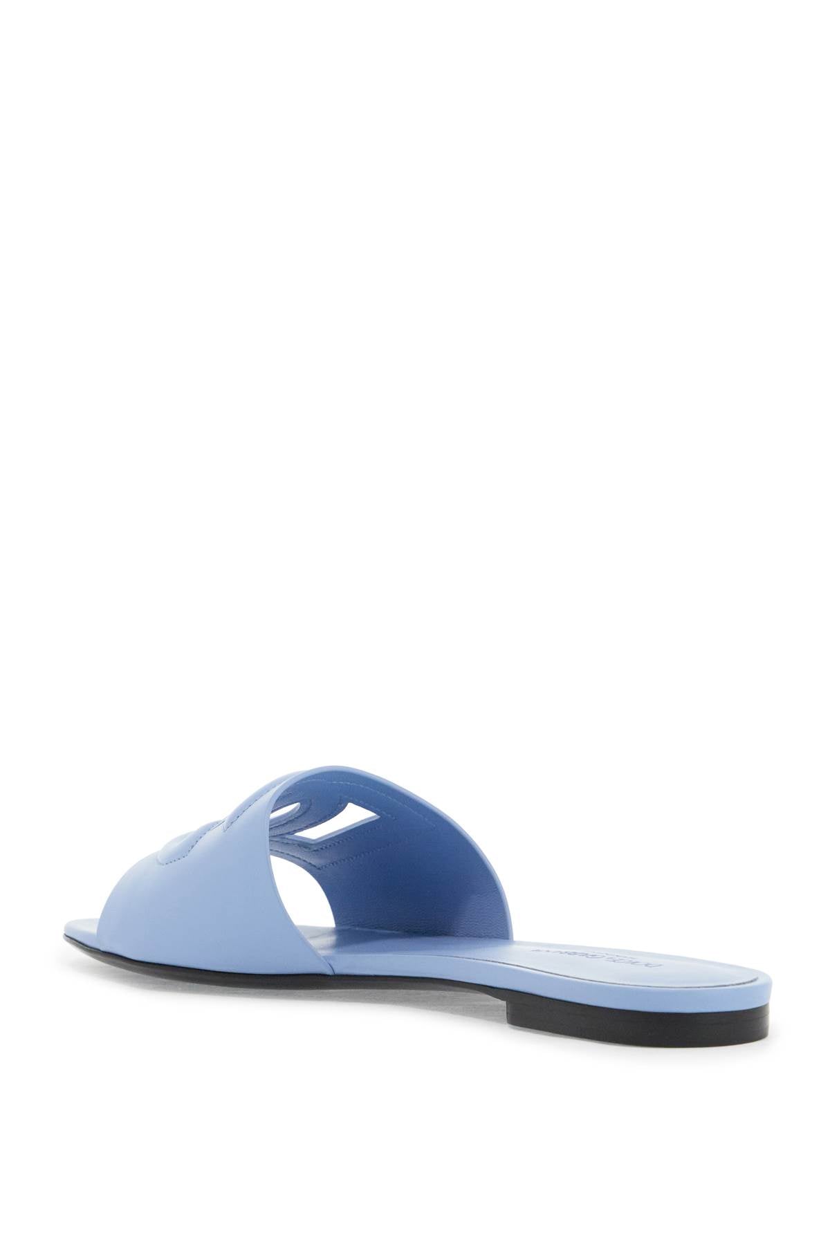 Leather Slides With Cut-out Logo  - Light Blue