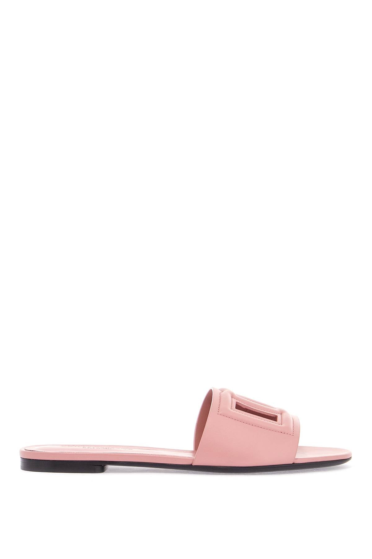 Flat Slipper In Pink Calfskin With Embossed Dg Logo  - Pink