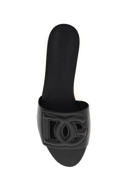 Leather Slides With Cut-out Logo  - Black