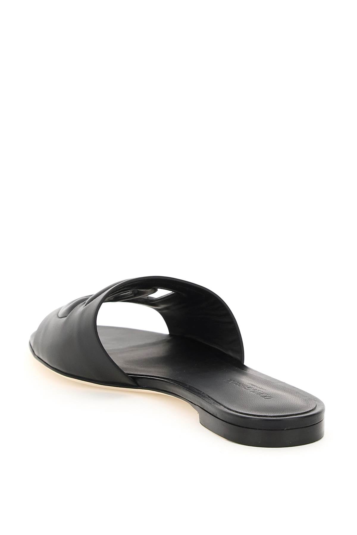 Leather Slides With Cut-out Logo  - Black