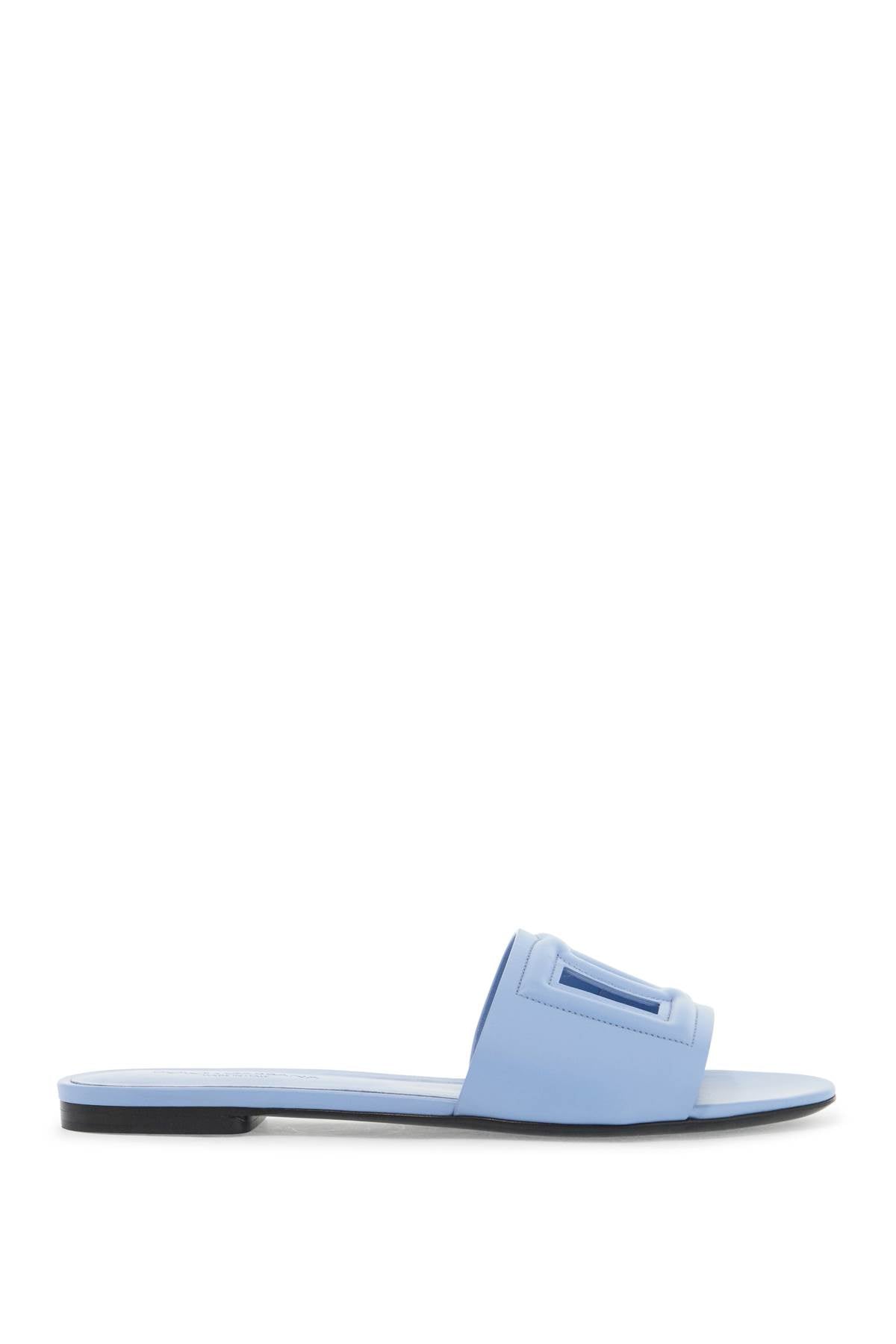 Leather Slides With Cut-out Logo  - Light Blue