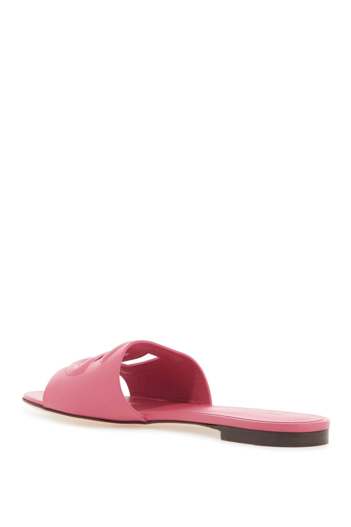 Leather Slides With Cut-out Logo  - Pink