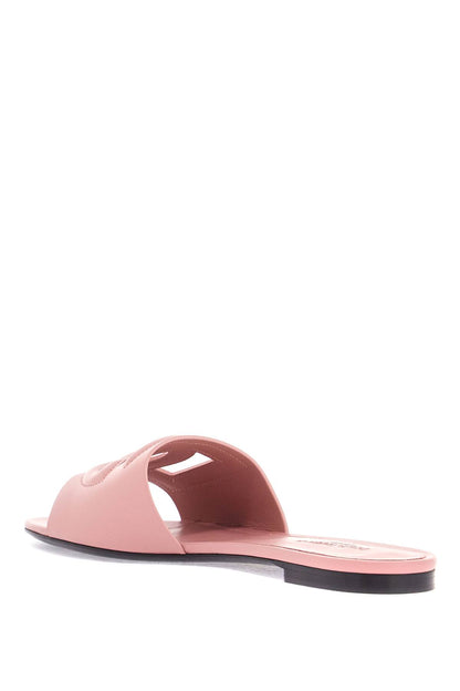 Flat Slipper In Pink Calfskin With Embossed Dg Logo  - Pink