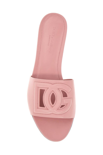 Flat Slipper In Pink Calfskin With Embossed Dg Logo  - Pink