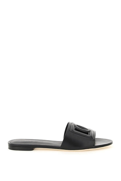 Leather Slides With Cut-out Logo  - Black