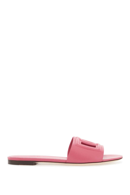 Leather Slides With Cut-out Logo  - Pink