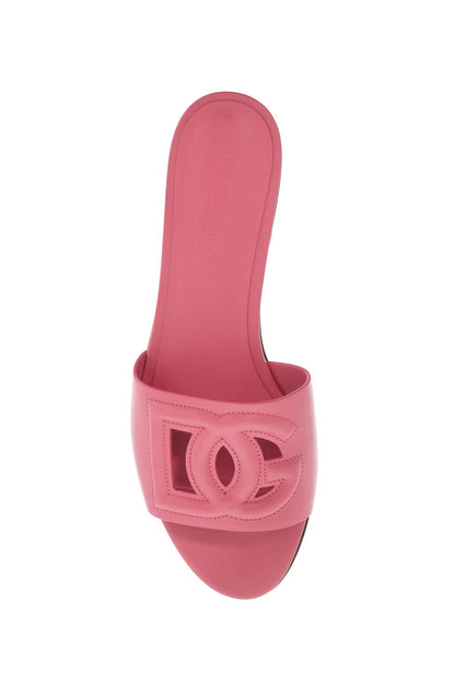 Leather Slides With Cut-out Logo  - Pink