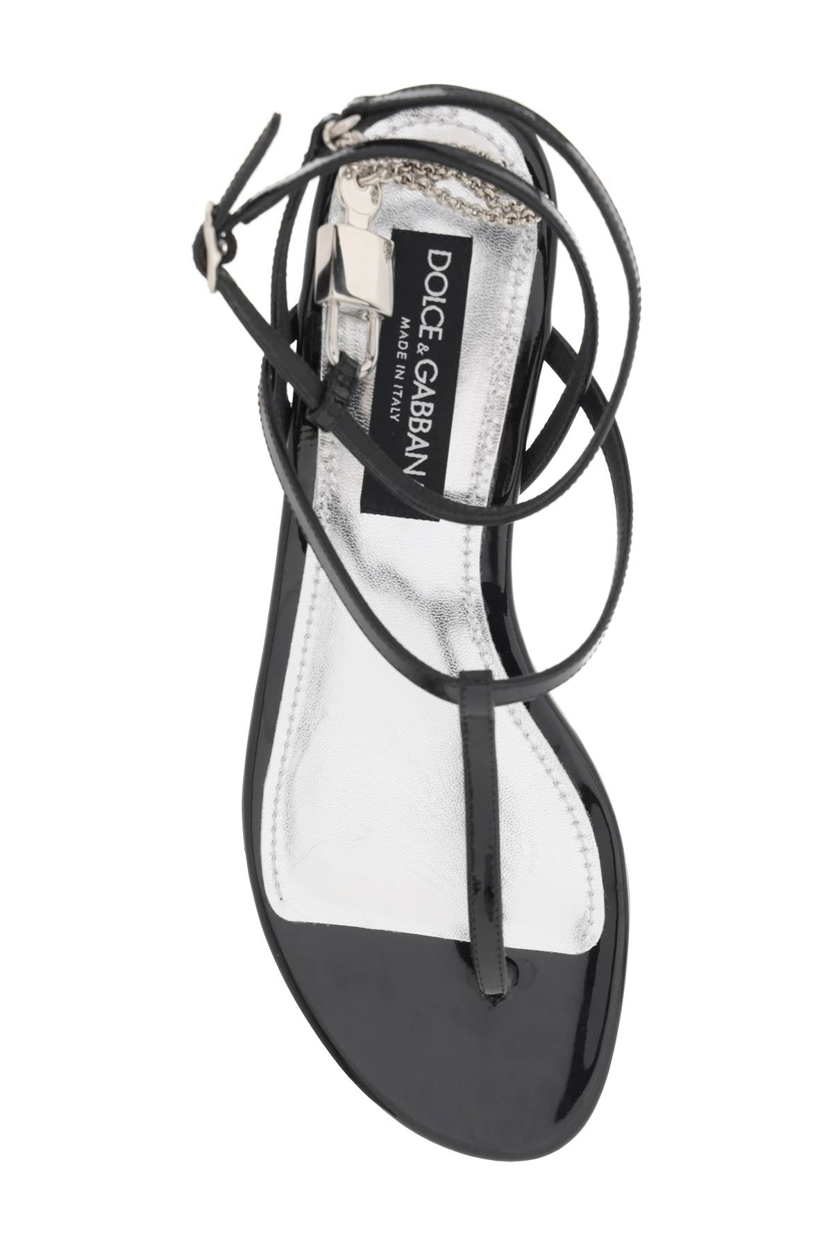 Patent Leather Thong Sandals With Padlock  - Black