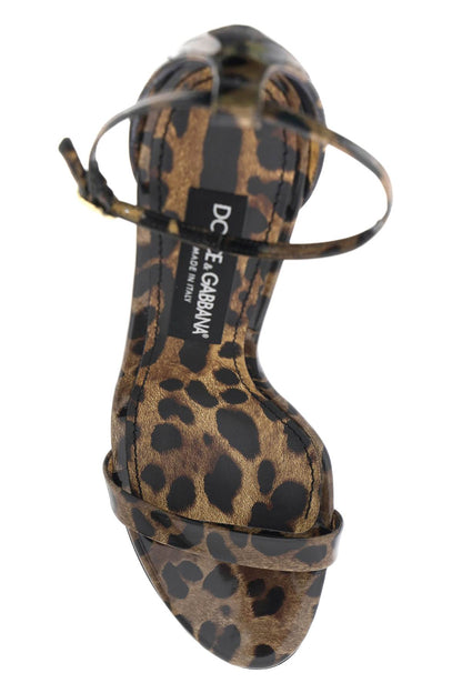 Leopard Print Glossy Leather Sandals  - Brown