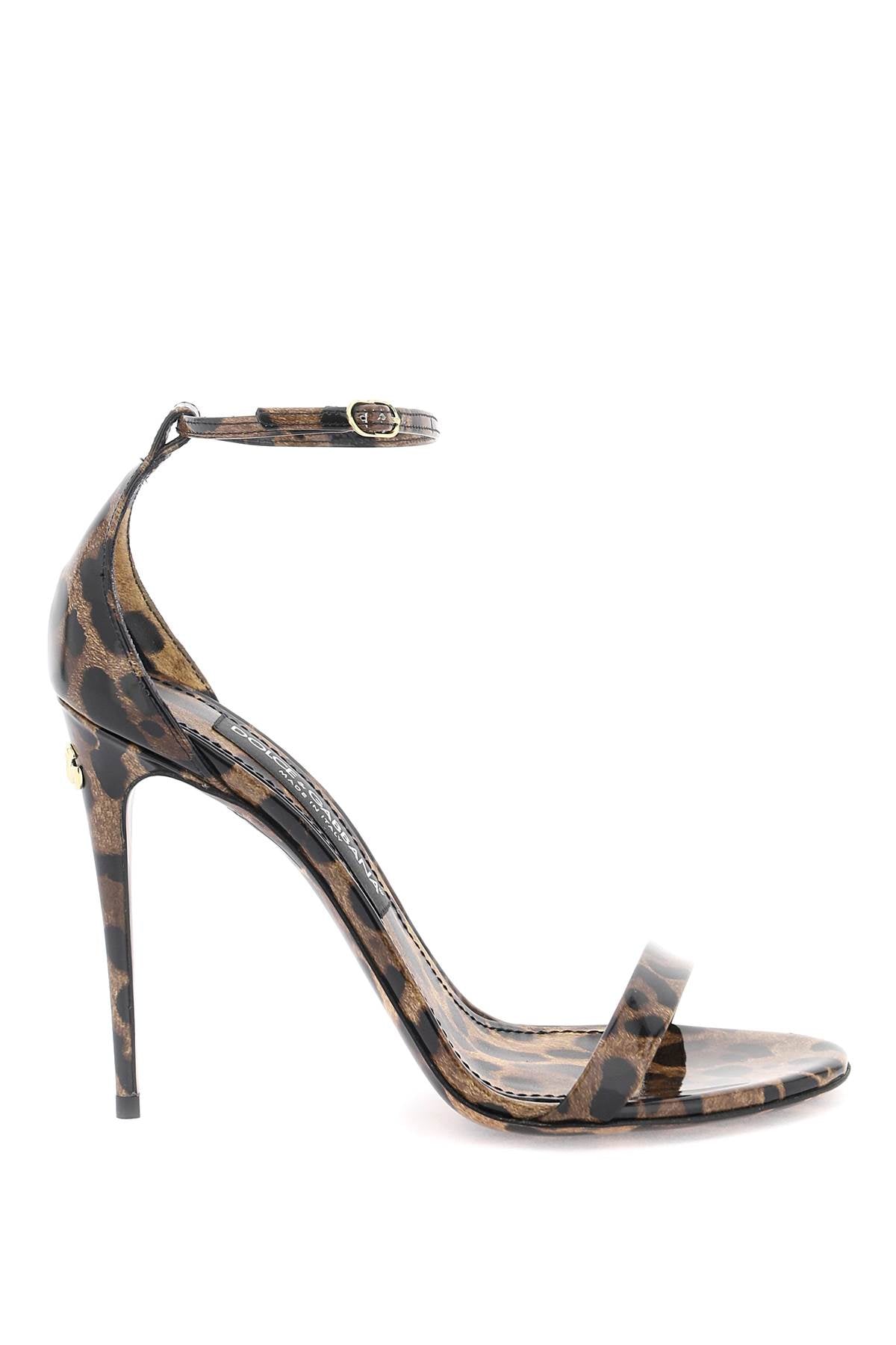 Leopard Print Glossy Leather Sandals  - Brown