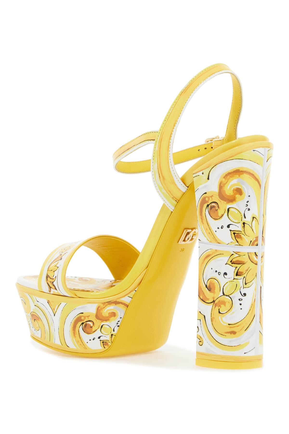 "shiny Leather Platform Sandals With Mai  - Yellow