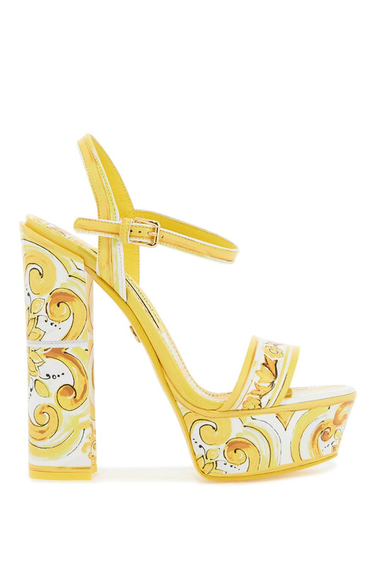 "shiny Leather Platform Sandals With Mai  - Yellow