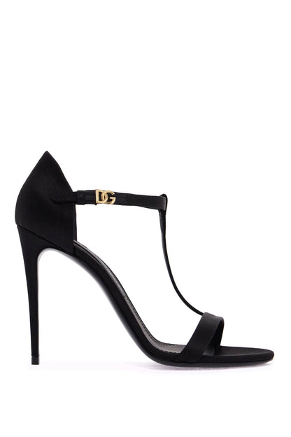 Satin T-bar Sandals In  - Black