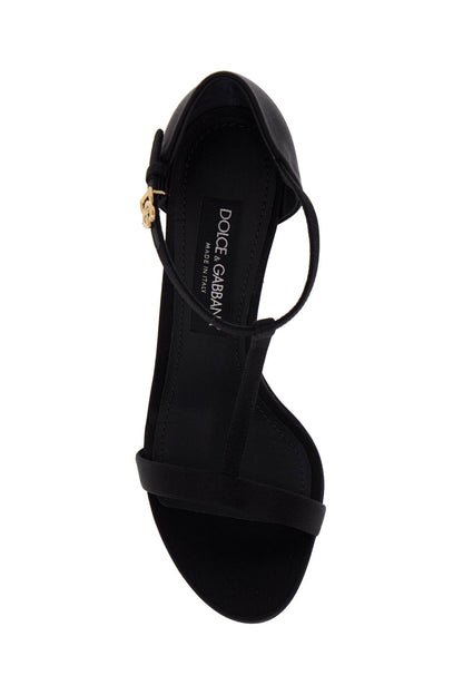 Satin T-bar Sandals In  - Black