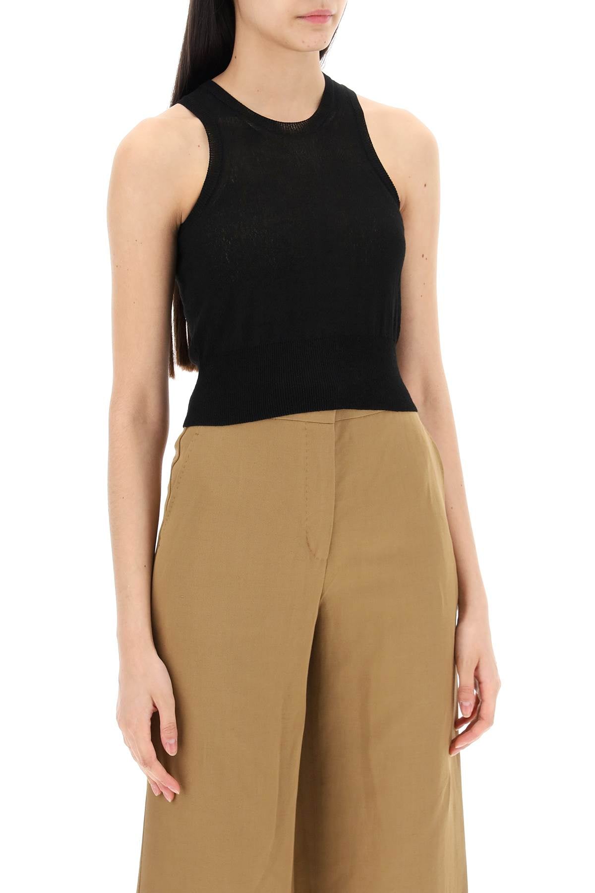 "short Cropped Top In Lightweight Kn  - Black