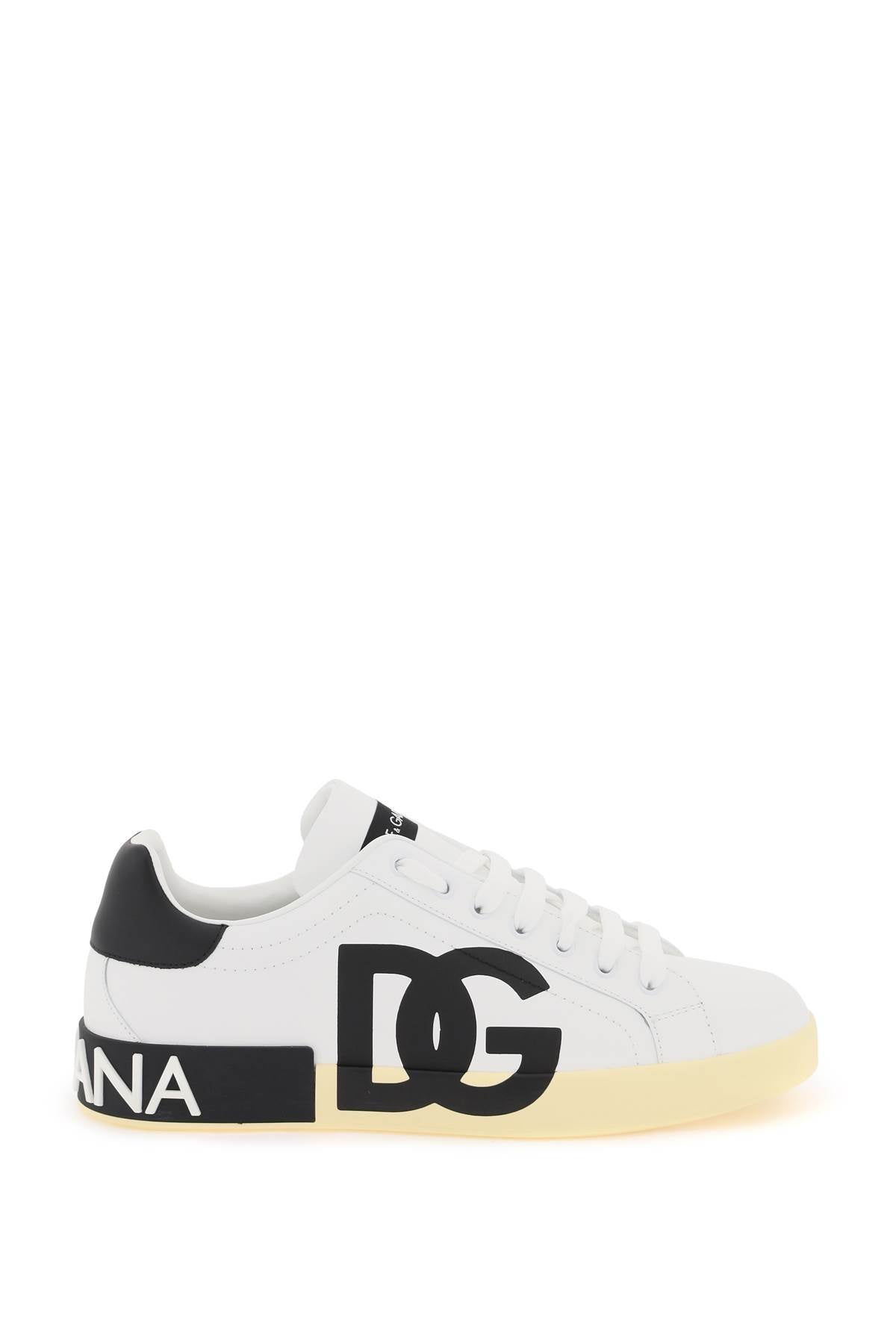 Leather Portofino Sneakers With Dg Logo  - Bianco