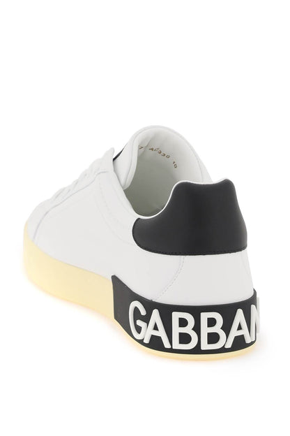 Leather Portofino Sneakers With Dg Logo  - Bianco