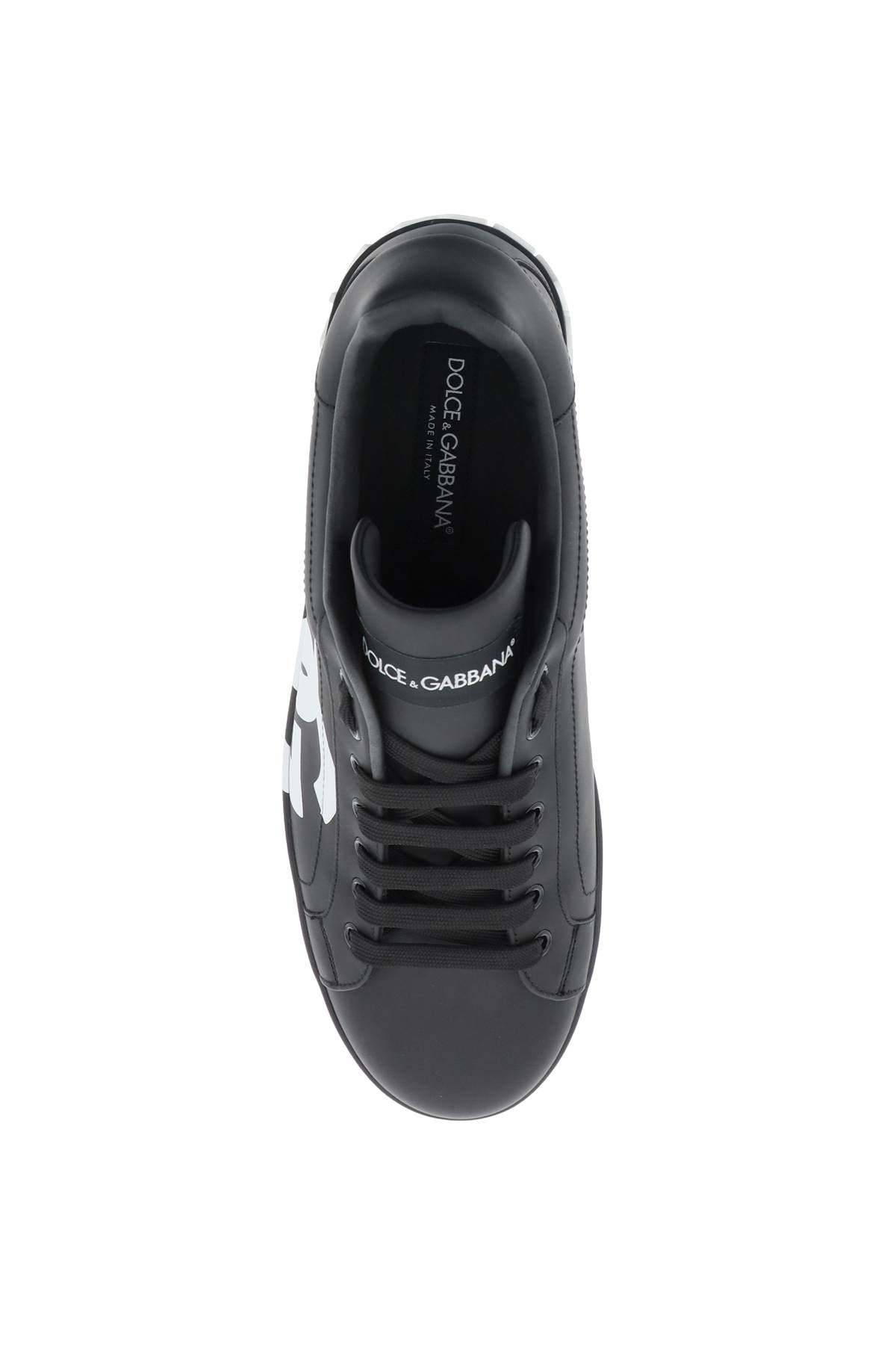 Leather Portofino Sneakers With Dg Logo  - Black