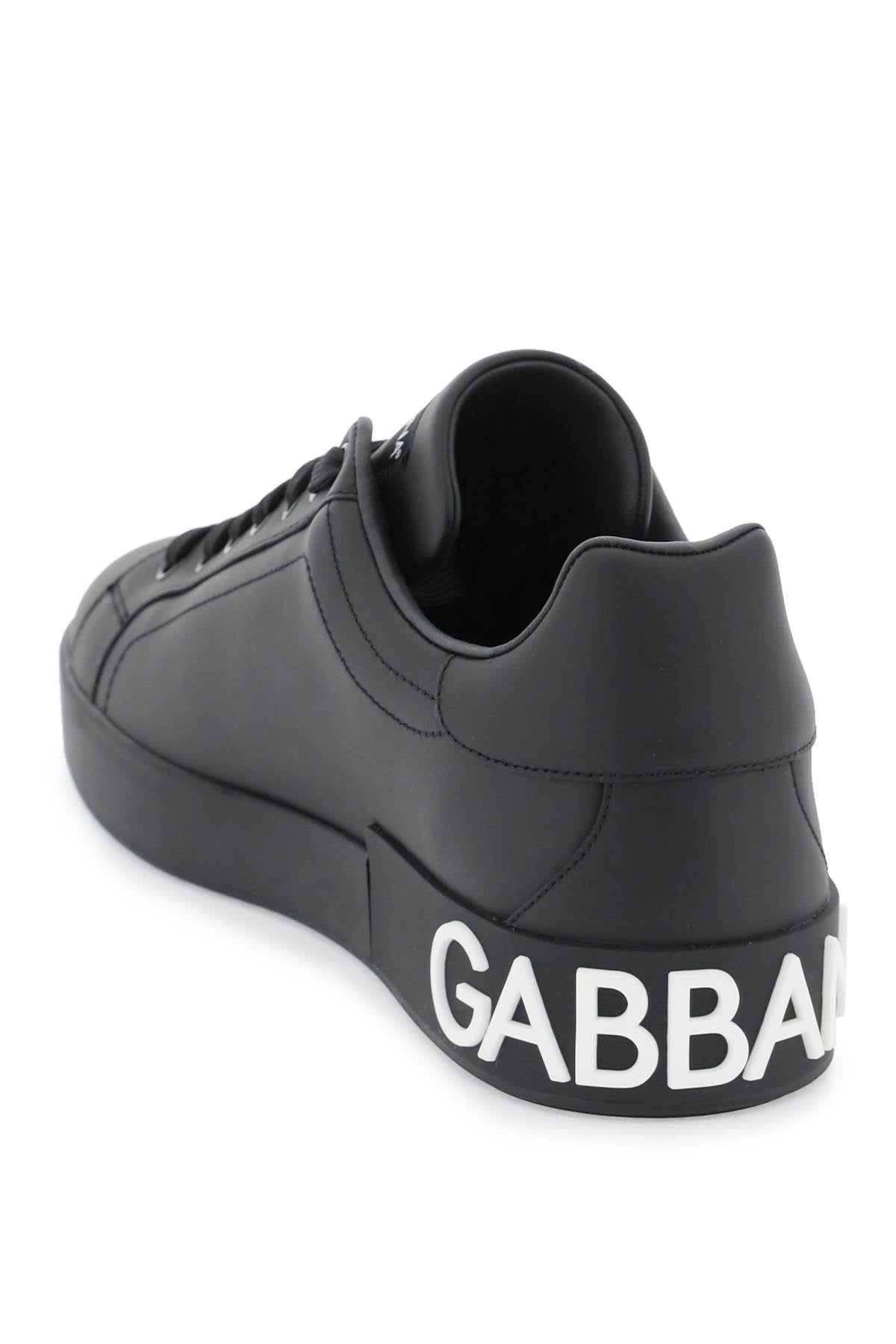 Leather Portofino Sneakers With Dg Logo  - Black