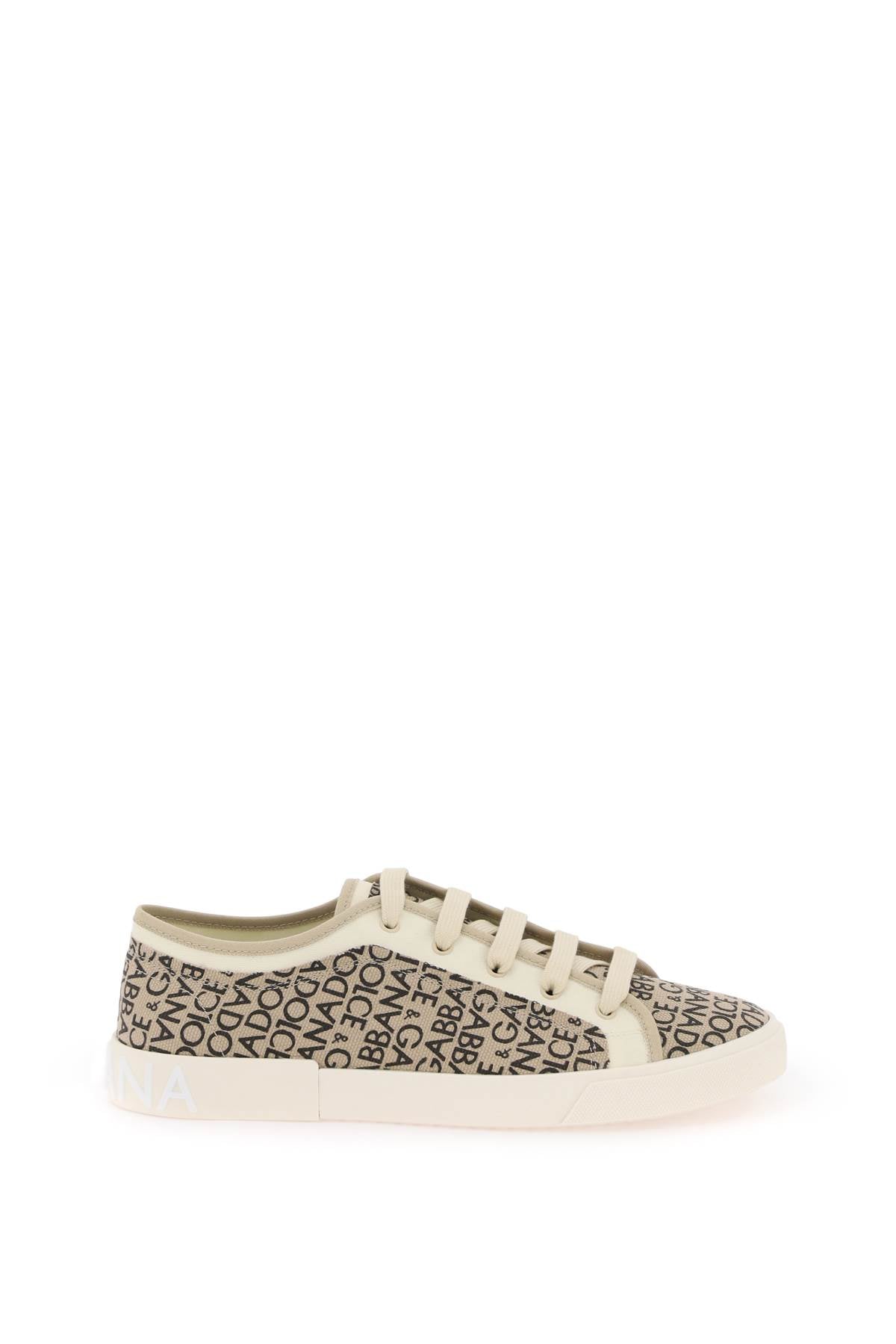 Portofino Vintage Printed Canvas Sneakers  - Beige