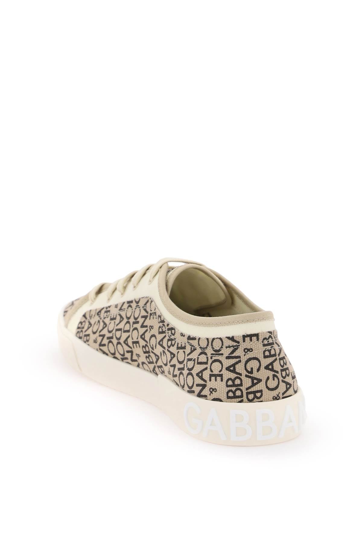 Portofino Vintage Printed Canvas Sneakers  - Beige