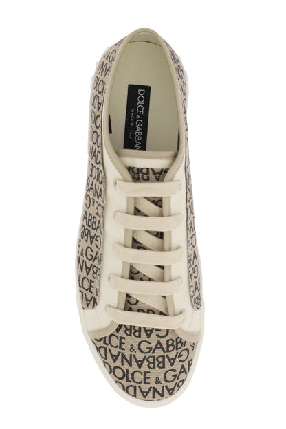 Portofino Vintage Printed Canvas Sneakers  - Beige