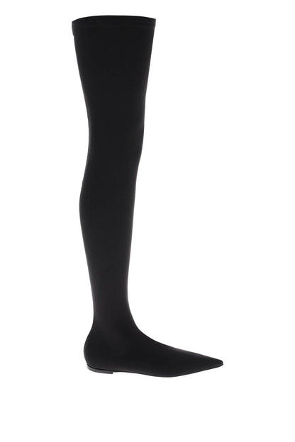 Stretch Jersey Thigh-high Boots  - Black