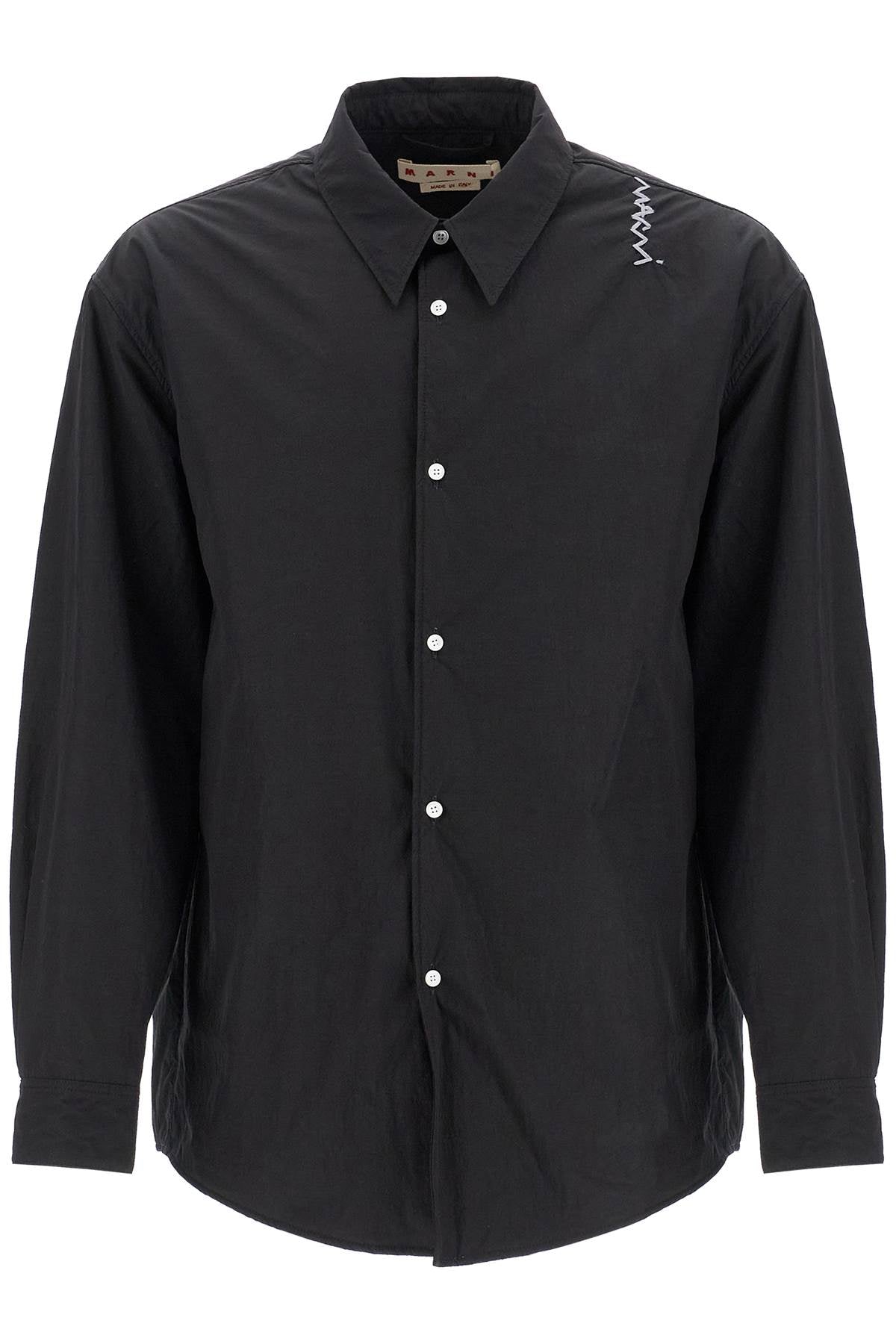 Padded Overshirt With Embroidered Logo  - Black