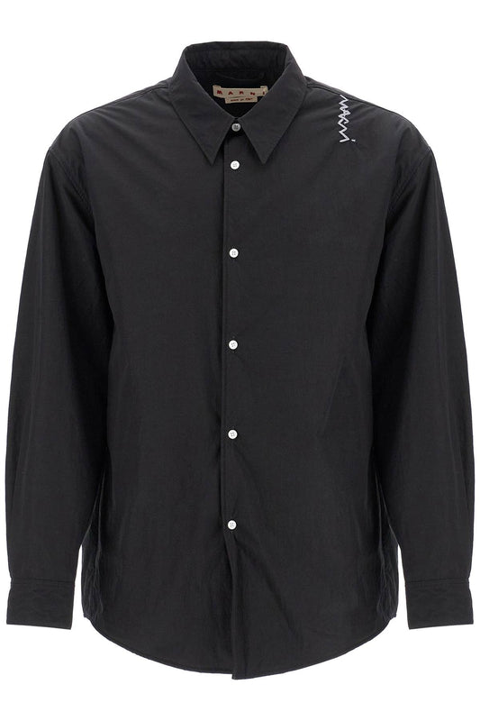 Padded Overshirt With Embroidered Logo  - Black