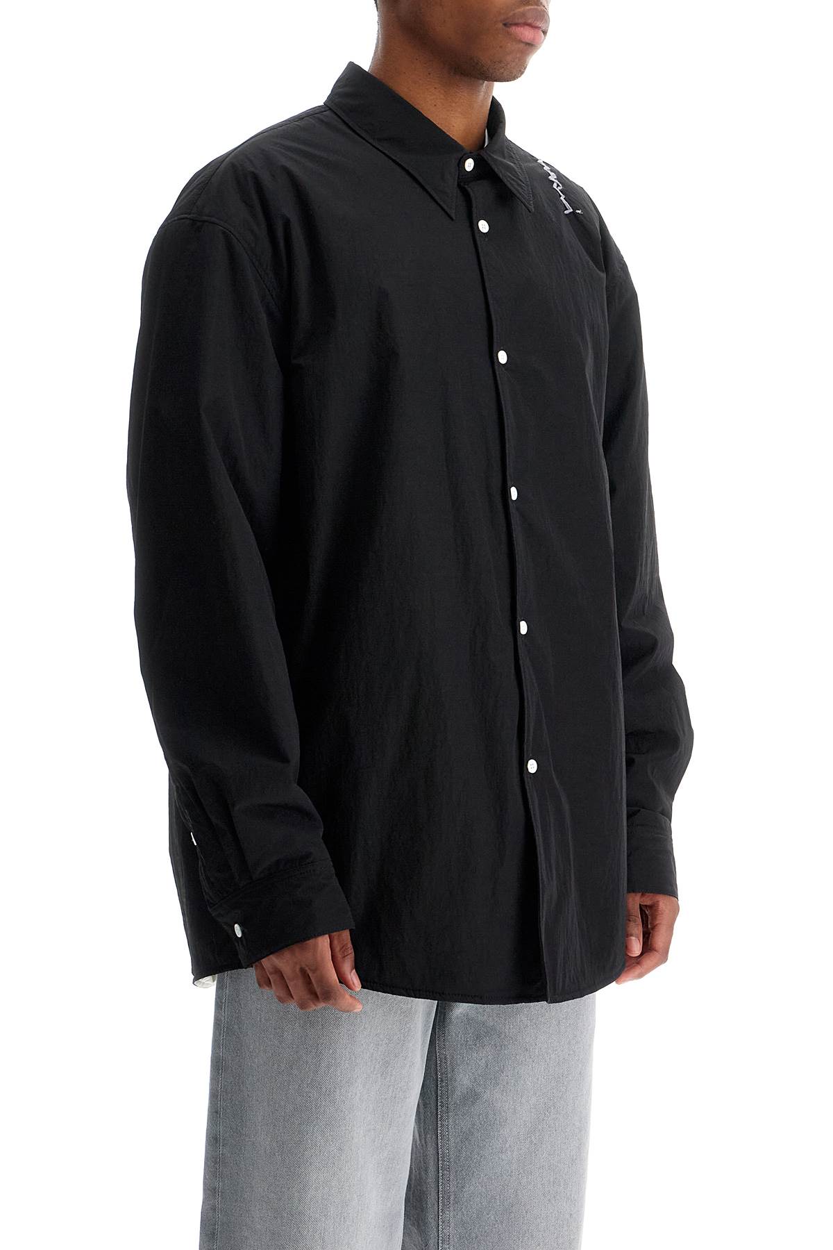 Padded Overshirt With Embroidered Logo  - Black