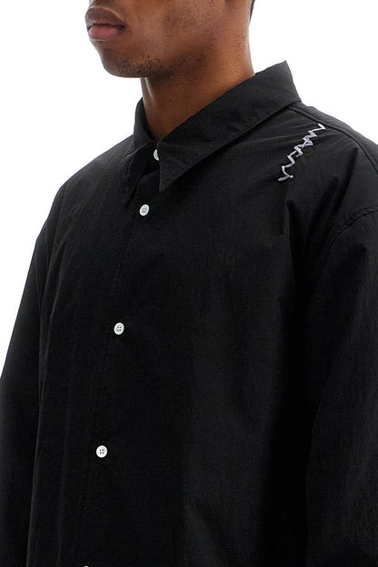 Padded Overshirt With Embroidered Logo  - Black