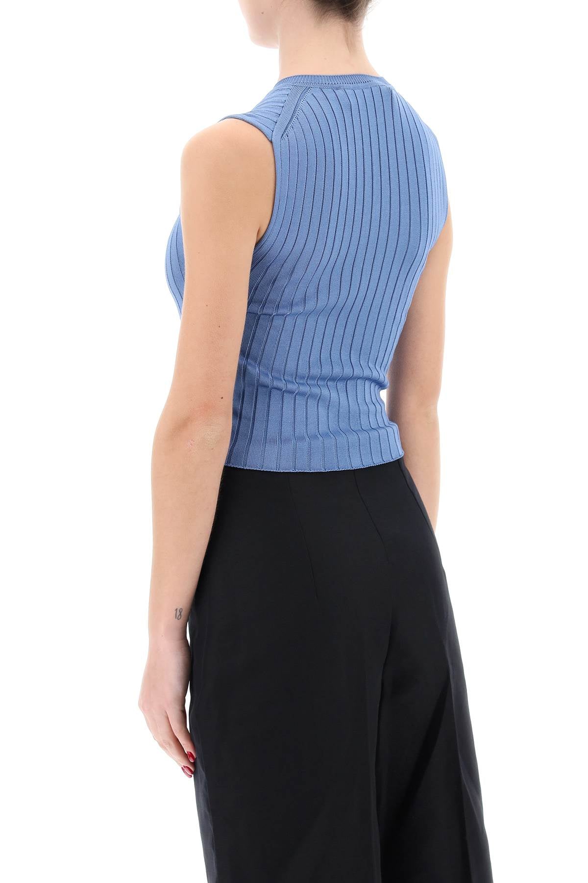 Sleeveless Ribbed Knit Top  - Light Blue