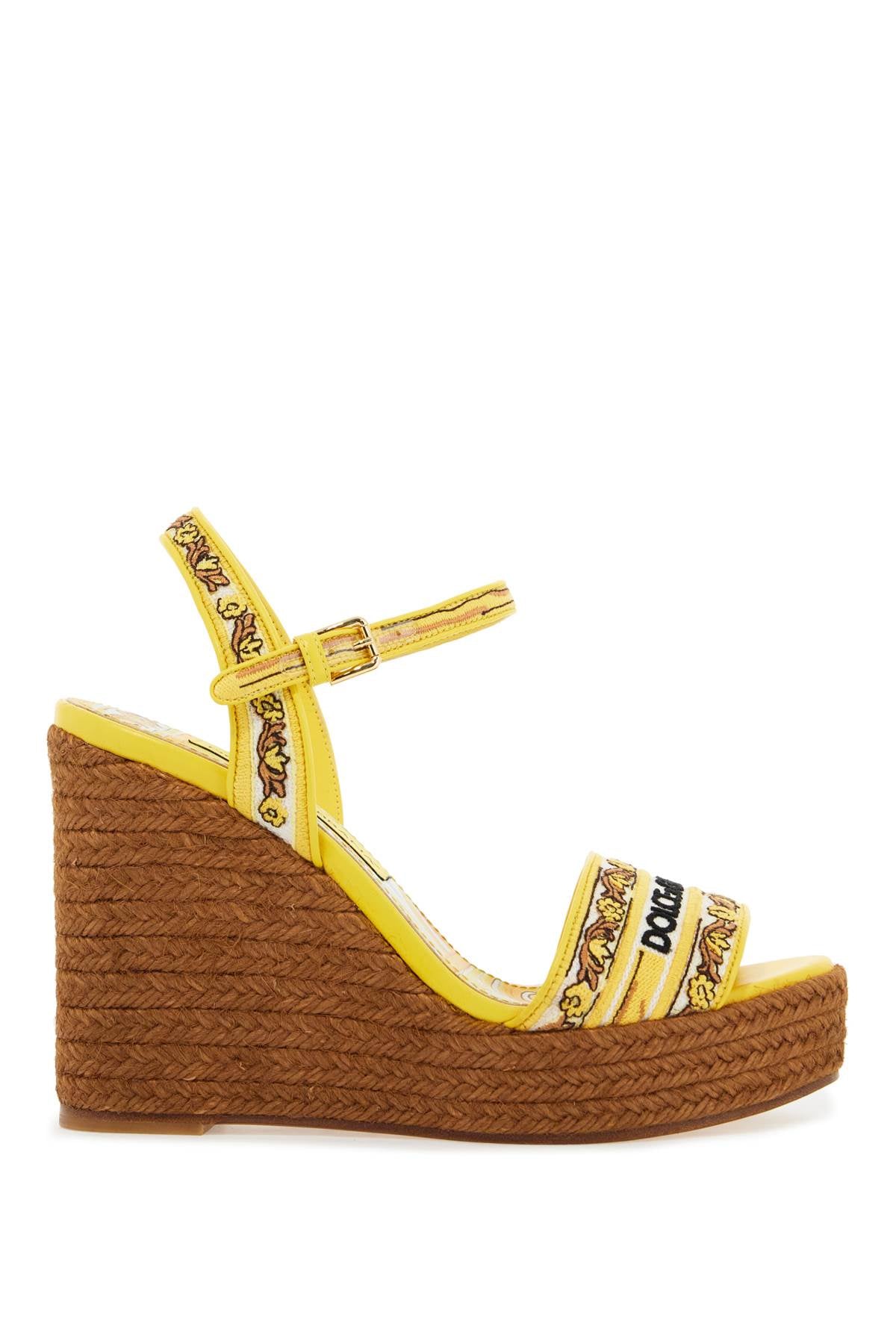 Maiolica Embroidered Wedge Sandals  - Yellow