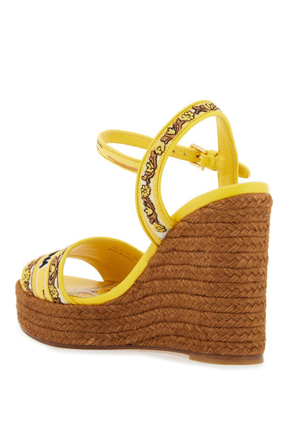 Maiolica Embroidered Wedge Sandals  - Yellow